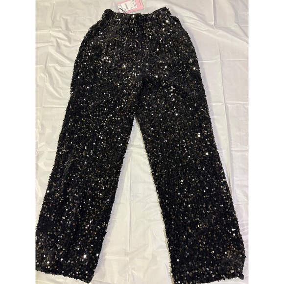 Avec Les Filles Pants - NWT Avec Les Filles Black Sequin Wide Leg Pants Women's Size XS Party Disco